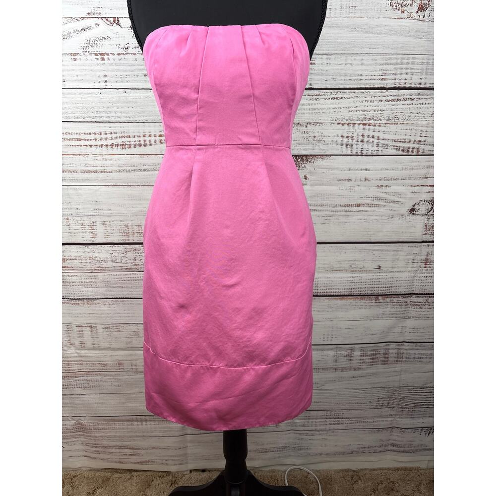 Womens J Crew Strapless Mini Dress Hot Pink Party Retro Cotton Pockets Size 0 P